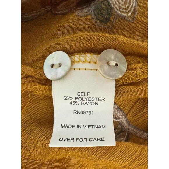 Anthropologie Figuera Flower Gold Floral Embroidered Roll Tab Top Shirt Blouse S - Picture 4 of 10